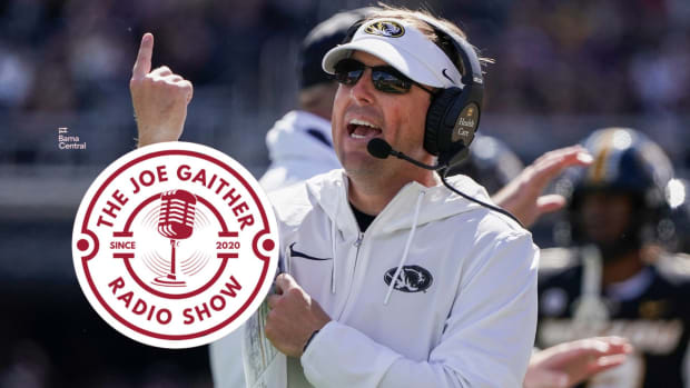 Oct 7, 2023; Columbia, Missouri, USA; Missouri Tigers head coach Eli Drinkwitz gestures against the LSU Tigers during the second half at Faurot Field at Memorial Stadium. Mandatory Credit: Denny Medley-USA TODAY Sports